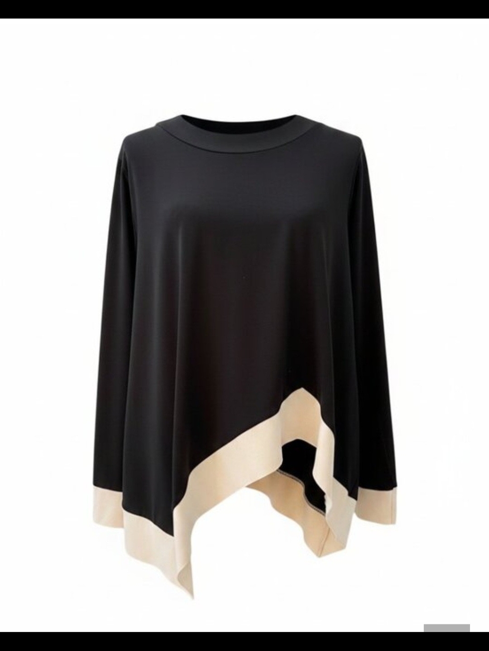 Black & Cream Asymmetric Hem Tunic Top